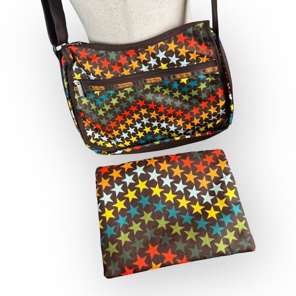 VTG LeSportsac Hobo Bag Rainbow Star Print with Matching Pouch – Rare 2000s - Picture 8 of 14